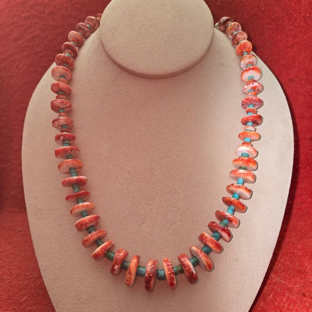 Orange Spiny Oyster with Turquoise Necklace
